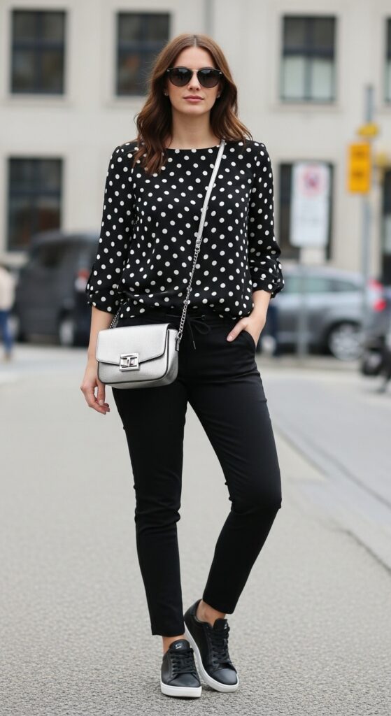 What to Wear to a Journey Concert: 18 Fashionable Outfit Ideas for the Ultimate Concert Experience 10 Polka Dot Top with Sneakers