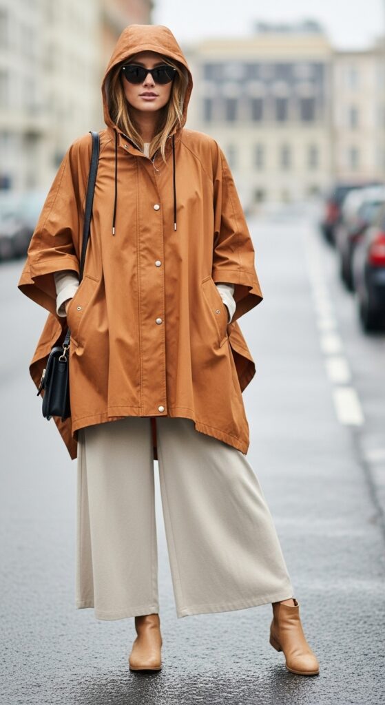 Poncho and Wide-Legged Pants