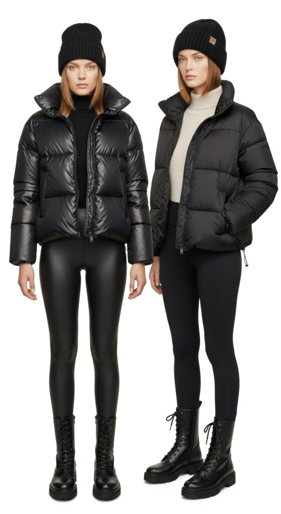 18 Bold Combat Boot Outfits to Slay Your Style This Season 19 Puffer Jacket and Leggings