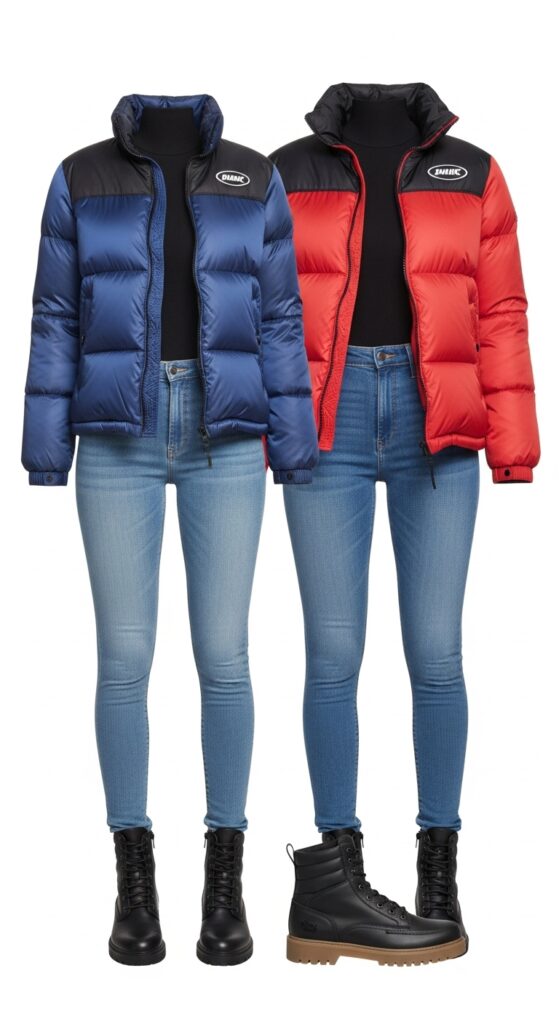 Puffer Jacket and Skinny Jeans