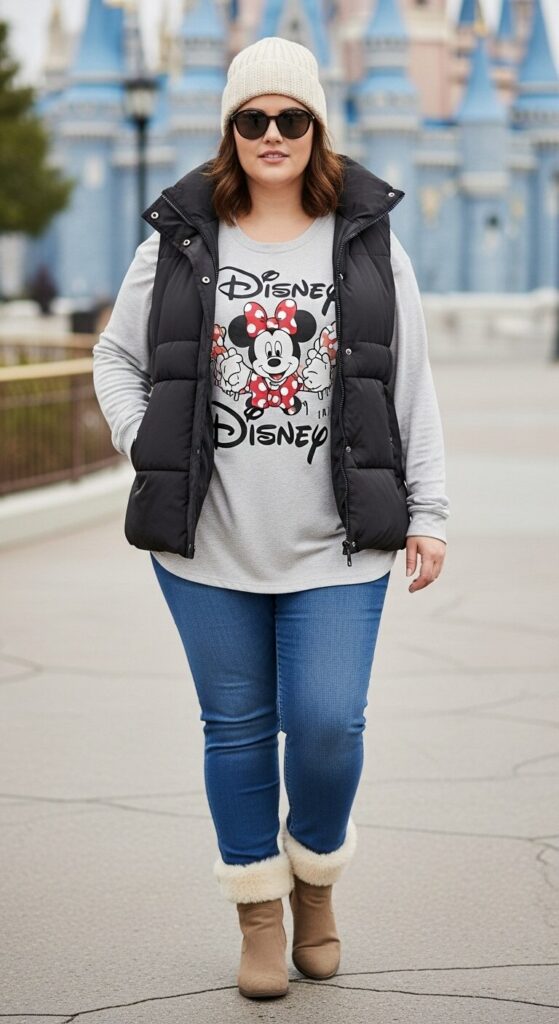 Puffer Vest & Disney Graphic Tee