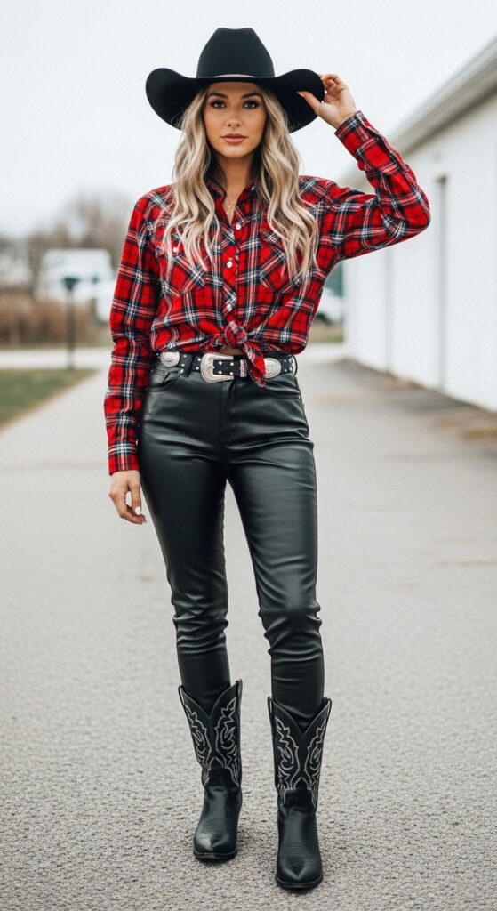 Retro Rodeo Plaid Shirt & Leather Pants