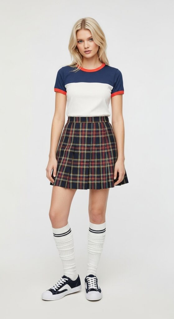Ringer Tee and Plaid Skirt