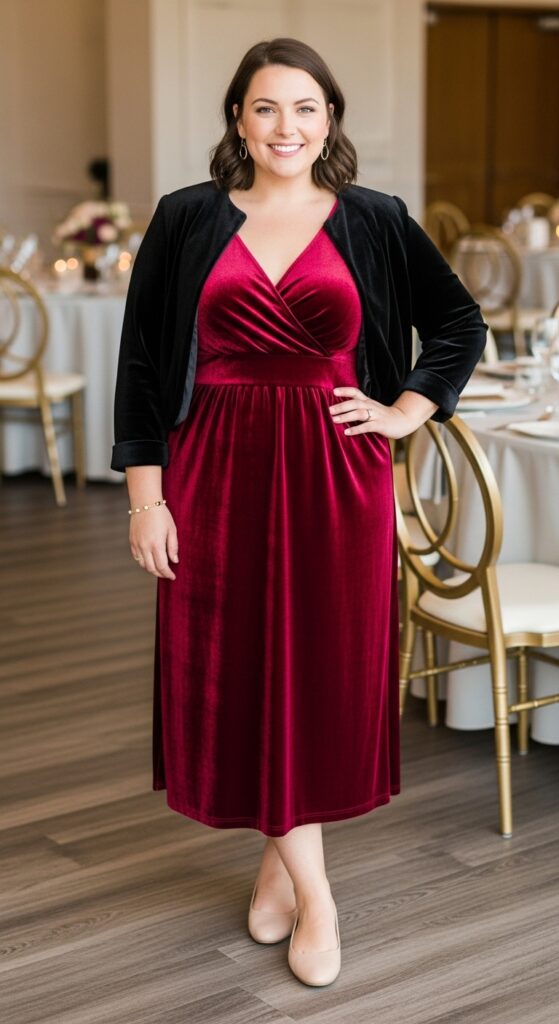 Ruby Velvet Dress and Jacket for Prom Receptions