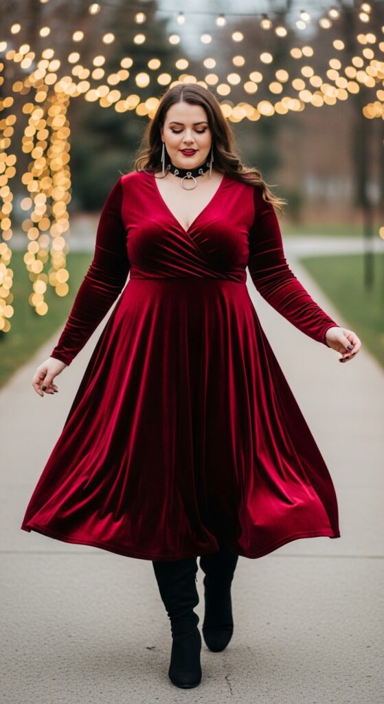 Ruby Velvet Midi Dress for After Party Dancing