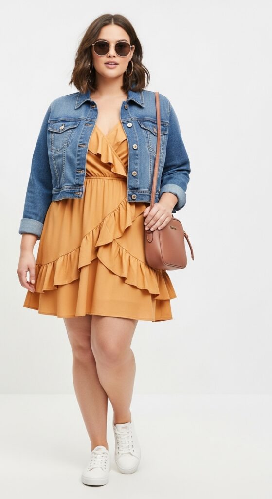 Ruffle Dress and Denim Jacket