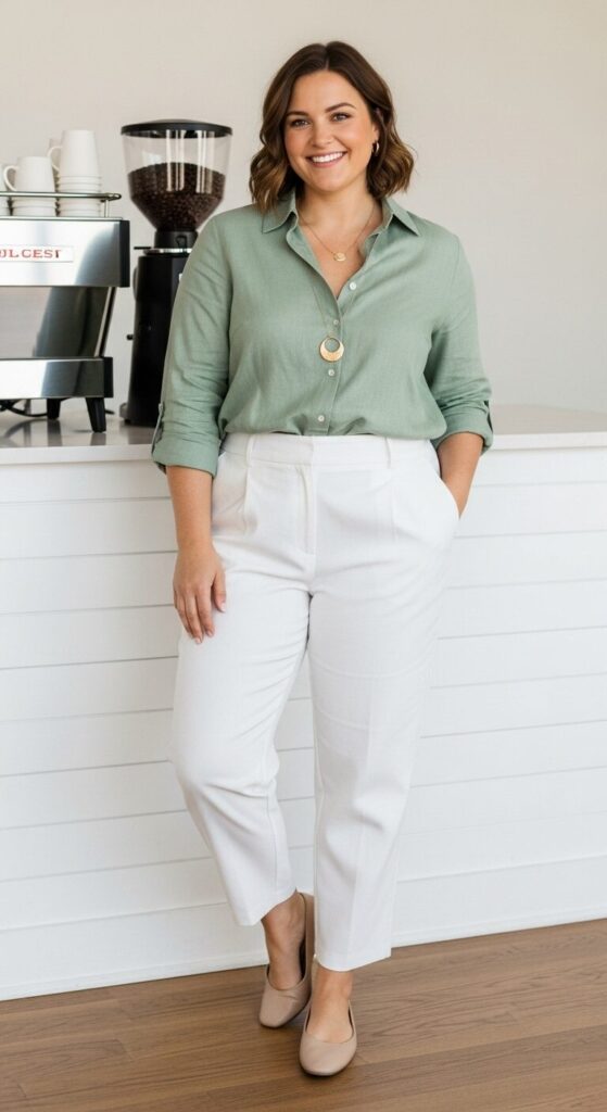Sage Linen Blend Shirt and Trousers for Casual Fridays