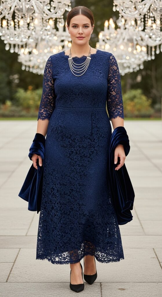 16 Plus Size Lace Mother of the Bride Dresses with Chic Season Style 7 Sapphire Lace Gown and Heels for Evening Weddings