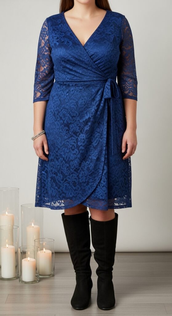16 Plus Size Lace Mother of the Bride Dresses with Chic Season Style 16 Sapphire Lace Wrap Dress and Boots for Evening Receptions