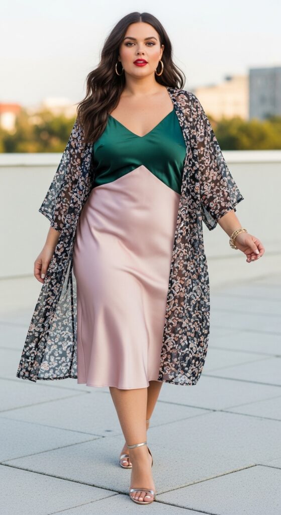 Satin Slip Dress and Kimono