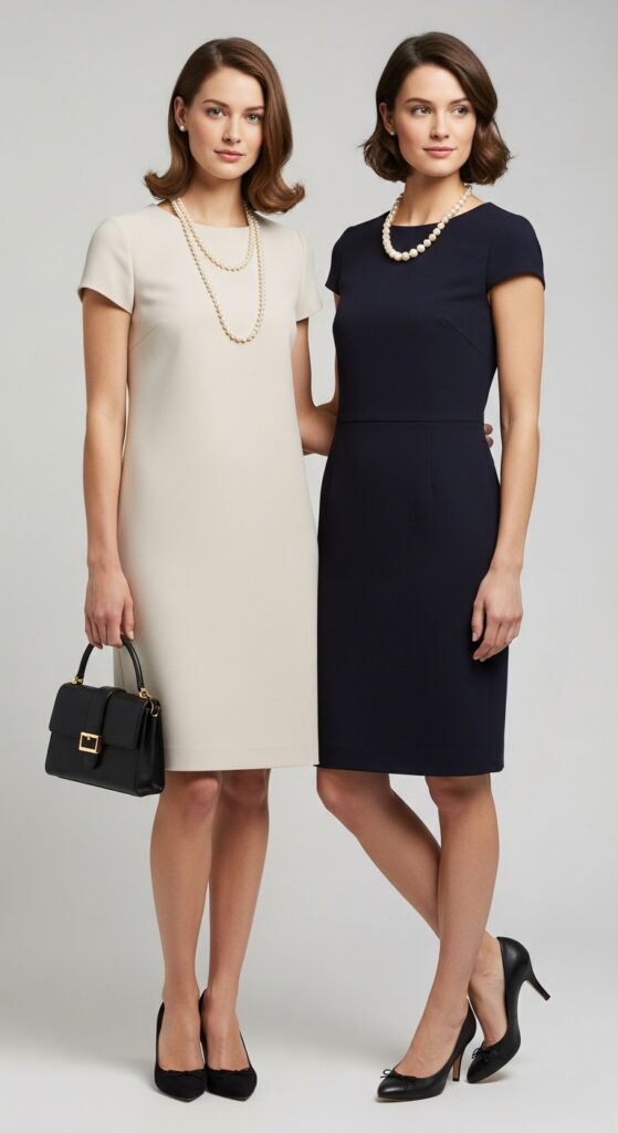Shift Dress and Pearls