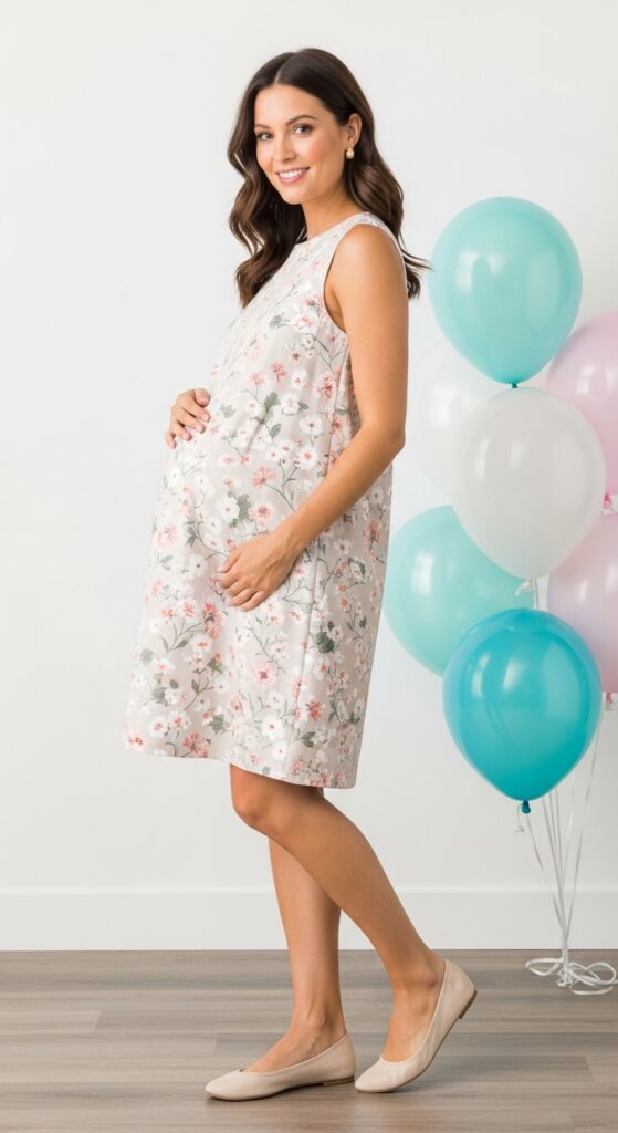 10 Stylish Baby Shower Outfit Ideas for Moms-to-Be and Guests 8 Shift Dress for the Busy Mom