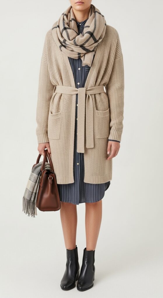 Shirt Dress and Belted Cardigan
