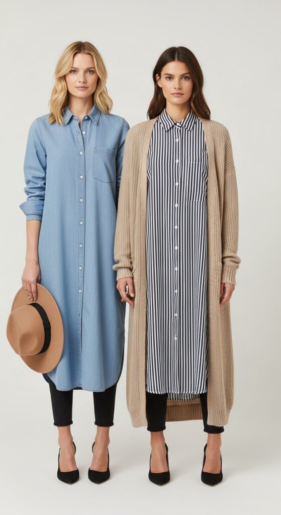 Shirt Dress and Long Cardigan