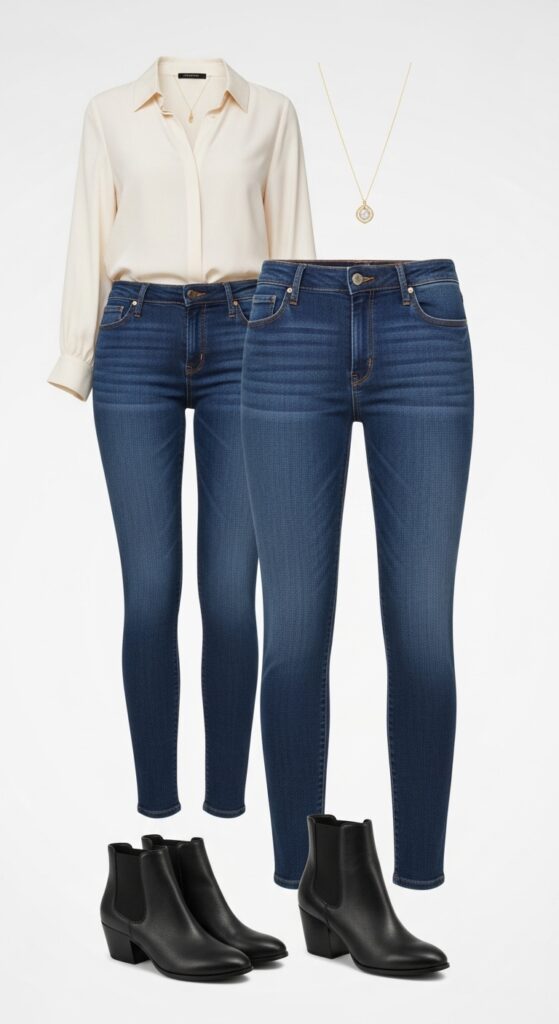 8 Stylish Outfits to Pair with Dark Wash Jeans for a Bold Look 3 Silk Blouse and Ankle Boots