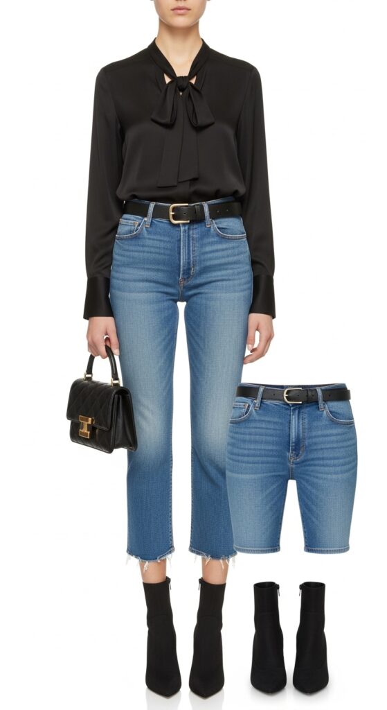 Silk Blouse and Cropped Jeans
