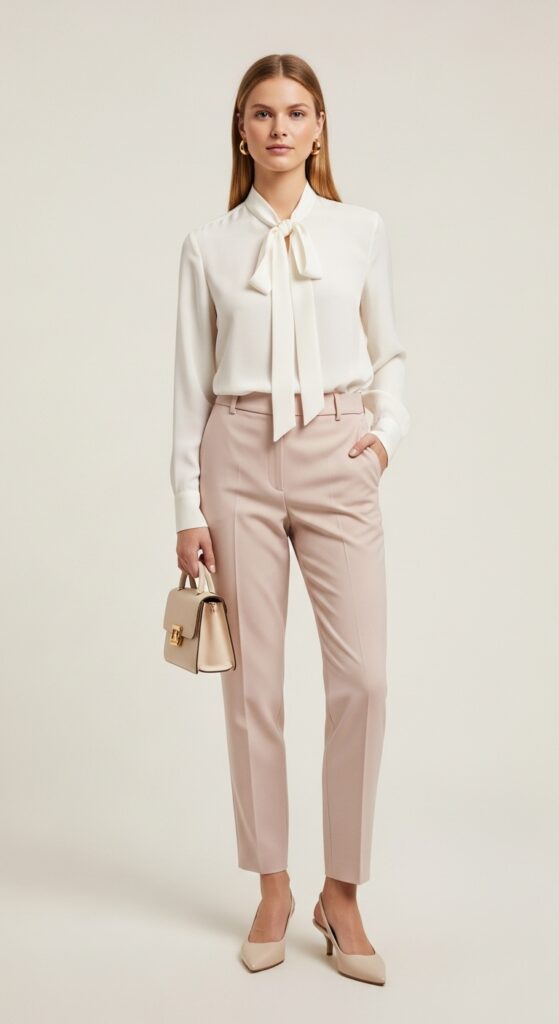 Silk Blouse and Tailored Trousers