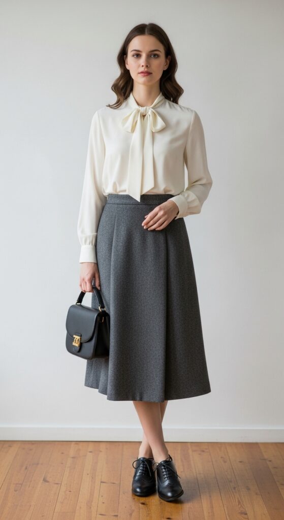 Silk Blouse and Wool Skirt