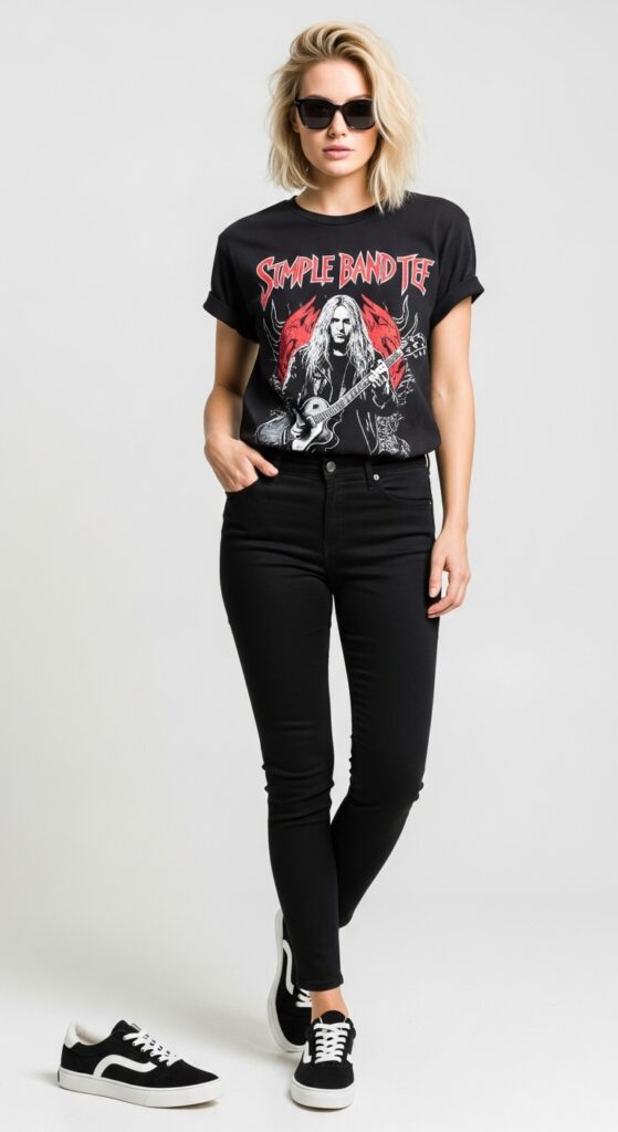 Simple Band Tee + Skinny Jeans + Sneakers