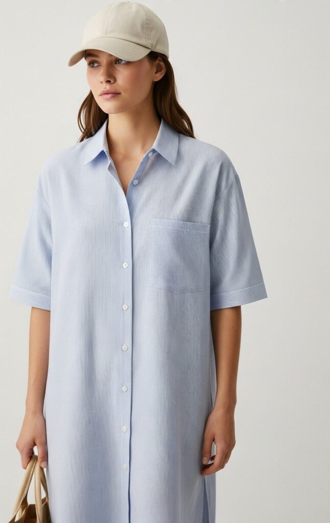 Simple Shirt Dress & Neutral Cap