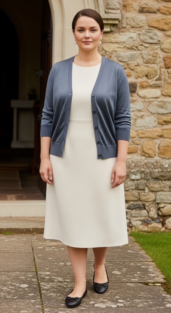 Slate Satin Cardigan and Dress for Daytime Ceremonies