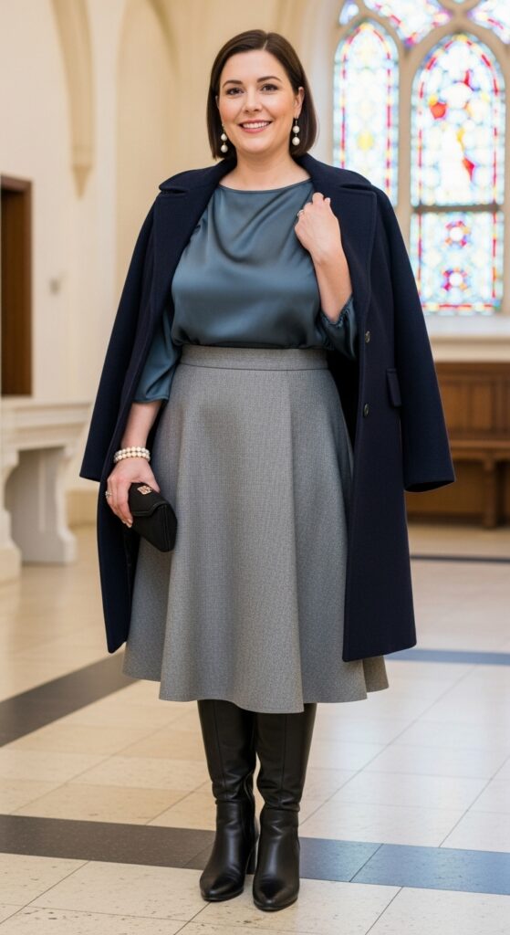 Slate Satin Top and Skirt for Church Weddings
