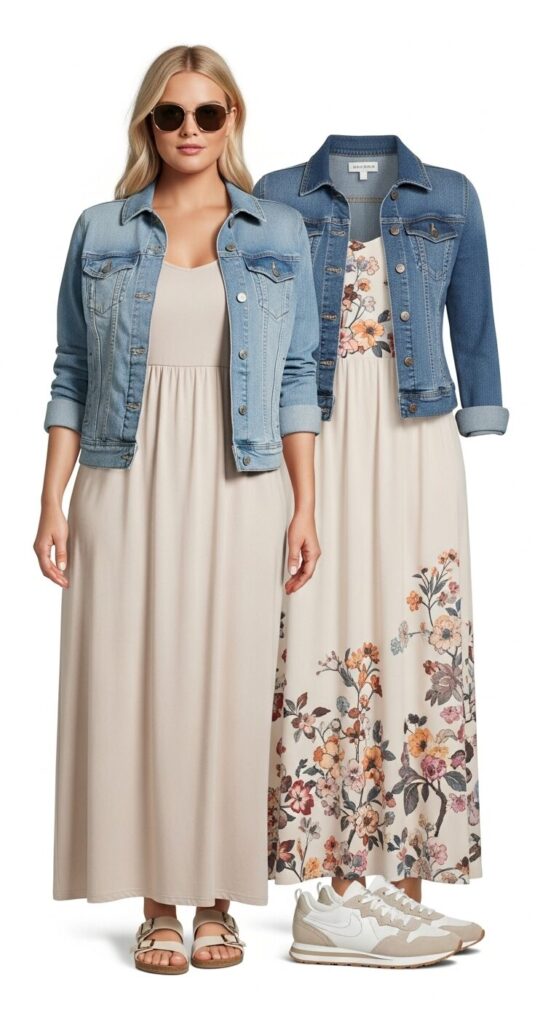 Sleeveless Maxi Dress & Denim Jacket