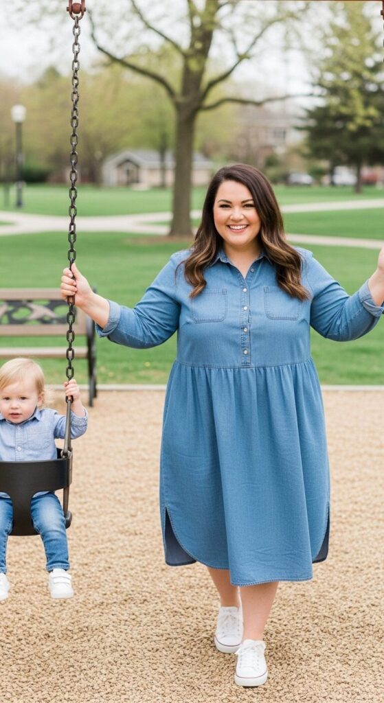 Soft Blue Chambray Dress for Playdate Perfection