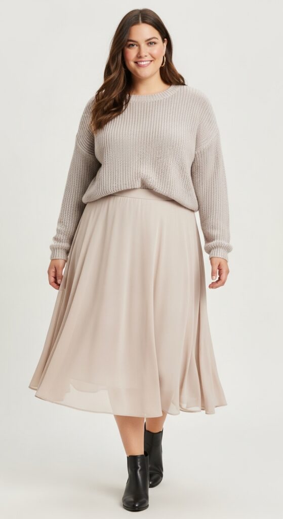 12 Chic Plus-Size Easter Outfits That Will Have You Feeling Fabulous 10 Spring Sweater and Skirt Combo Cozy Yet Cute
