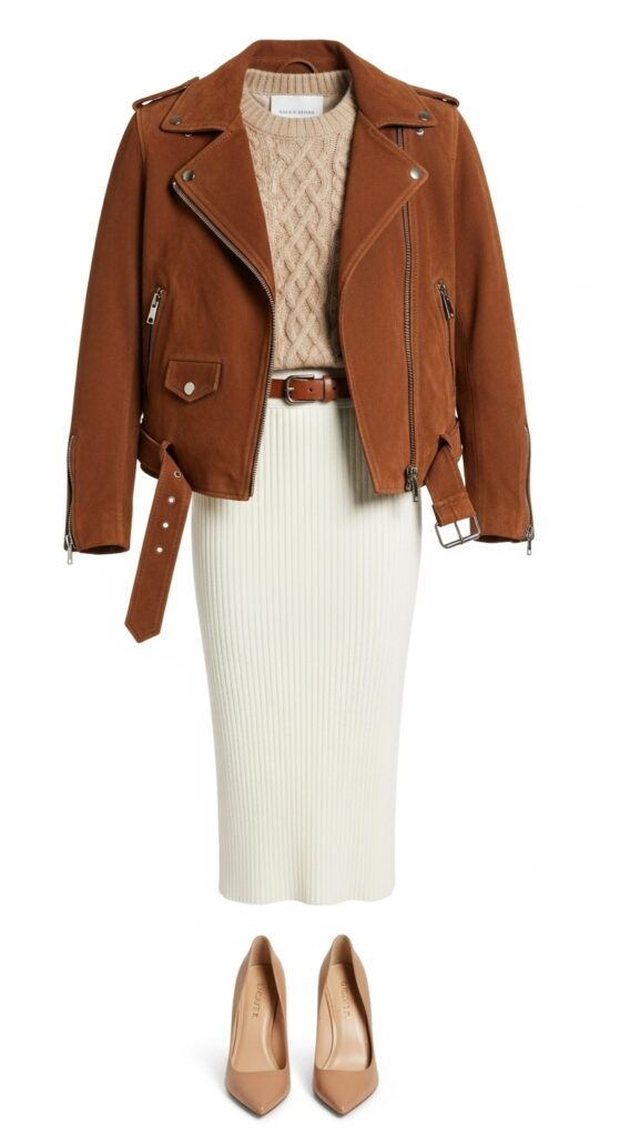 17 Stylish Leather Jacket Outfits That Will Turn Heads 7 Suede and Neutrals