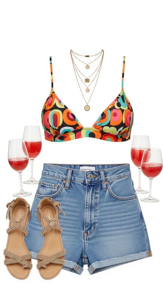 Summer Chic Throwback Bikini Top & High-Waisted Shorts