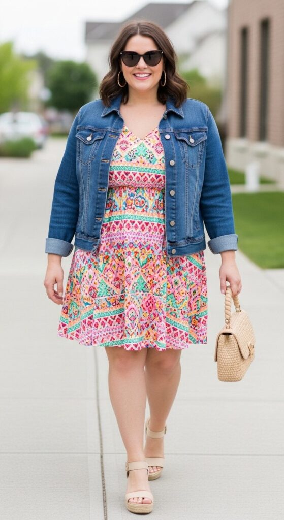 11 Stunning Plus Size Spring Break Outfits to Turn Heads 6 Sundress & Denim Jacket