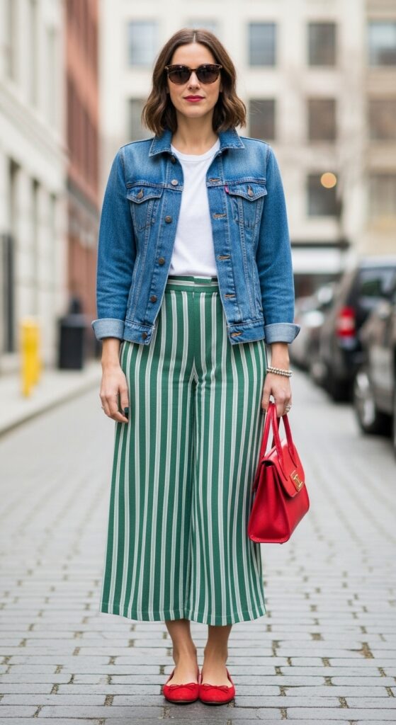 Sustainable Casual Upcycled Jacket & Green Striped Pants
