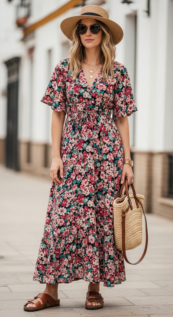 Sustainable Chic Upcycled Floral Dress & Sandals