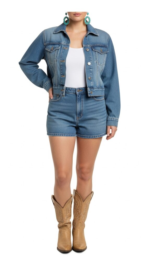 Sustainable Cowgirl Upcycled Denim Set & Boots