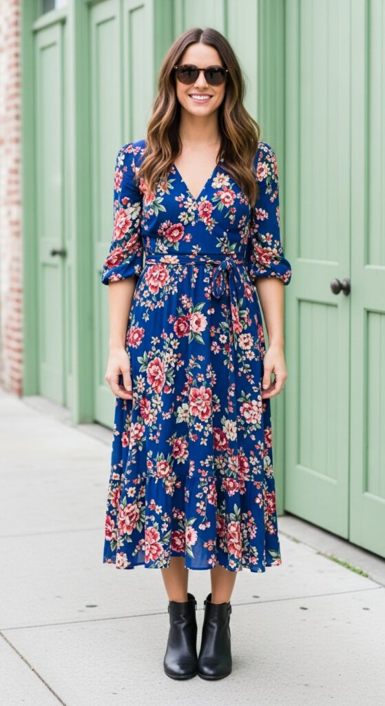 Sustainable Night Upcycled Floral Midi & Boots