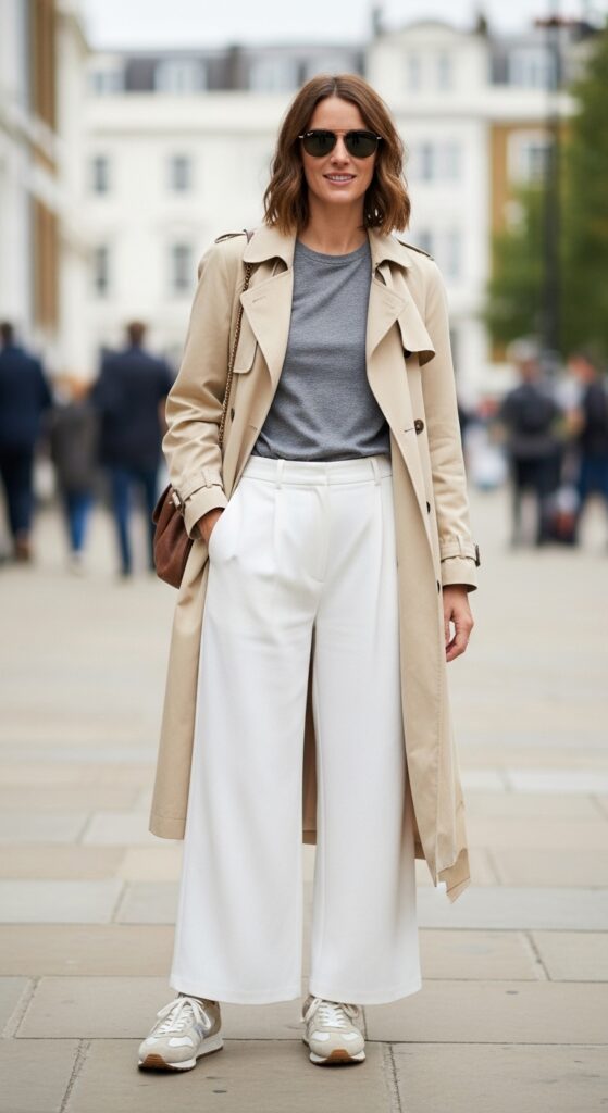 London Outfit Guide: 31 Chic Looks for U.S. Women in 2025 9 Sustainable Stroll Upcycled Trench & Wide-Leg Pants