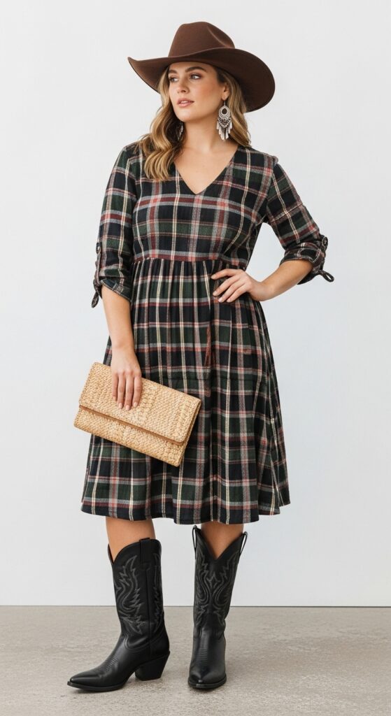Sustainable Swagger Upcycled Plaid Dress & Boots