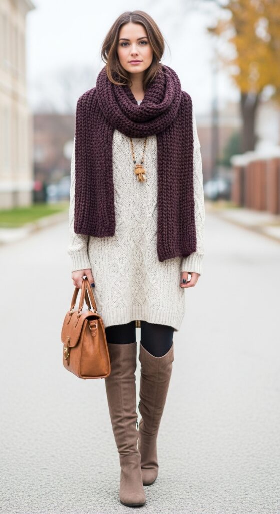 Sweater Dress and Knit Scarf
