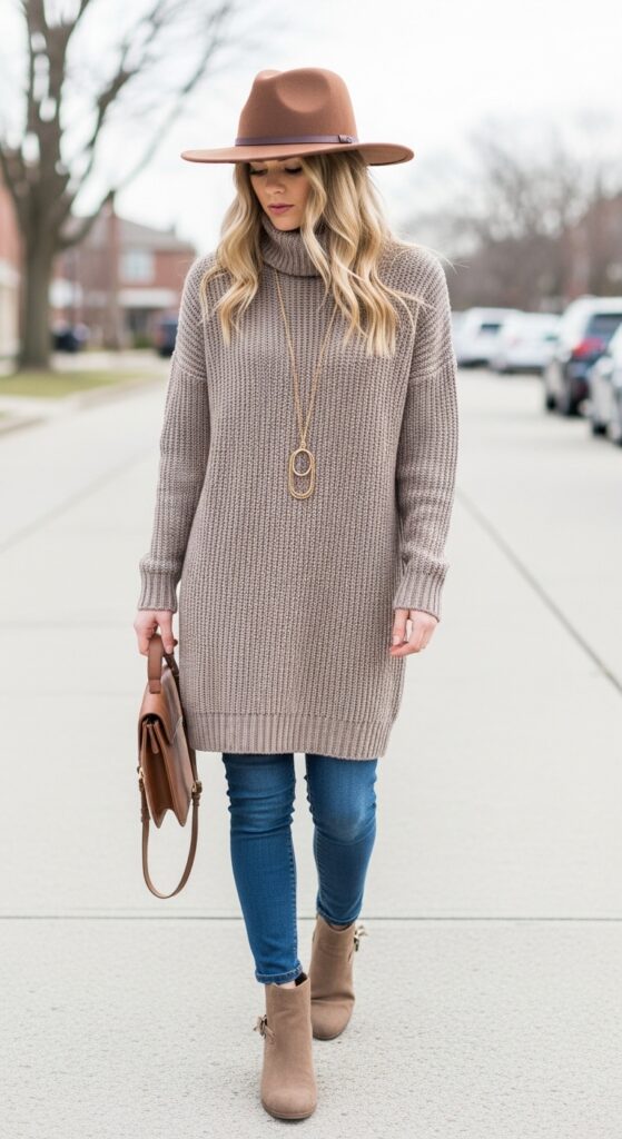 Sweater Dress and Long Necklace