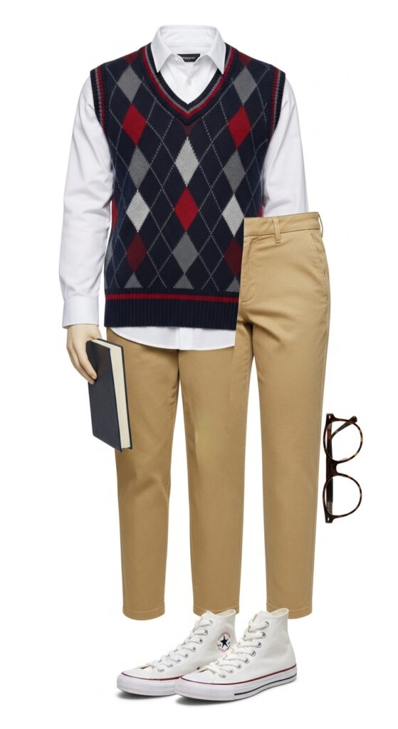 24 Trendy Converse Sneaker Outfits for Every Vibe 16 Sweater Vest and Chinos