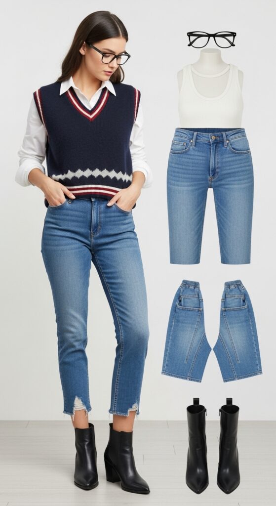 Sweater Vest and Cropped Jeans