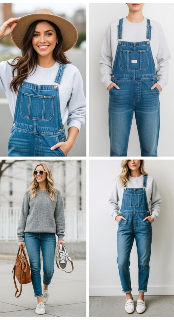 18 Stylish Sweatshirt Outfits to Elevate Your Everyday Look 13 Sweatshirt and Denim Overalls