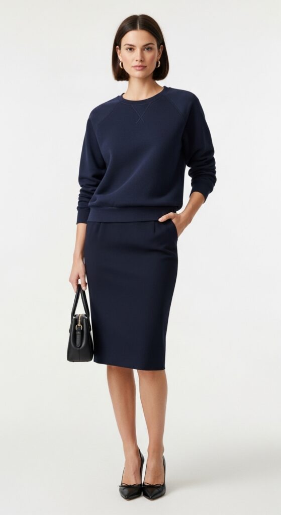 18 Stylish Sweatshirt Outfits to Elevate Your Everyday Look 16 Sweatshirt and Pencil Skirt