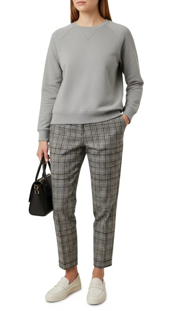 18 Stylish Sweatshirt Outfits to Elevate Your Everyday Look 17 Sweatshirt and Plaid Pants