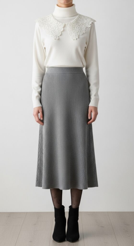 13 Trendy Winter Skirt Outfits That’ll Keep You Warm and Stylish 13 Sweet and Feminine Lace Collar and Midi Skirt