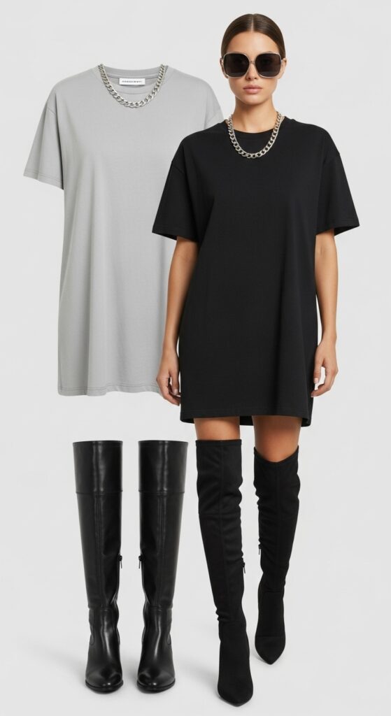 How to Wear Knee High Boots: 18 Stylish Outfit Ideas You’ll Love 5 T-Shirt Dress Meets Boots