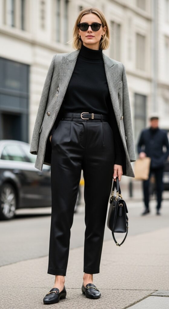 12 Glamorous Satin Pants Outfits for Timeless Style with Chic Season Style 5 Tailored Blazer and Loafers