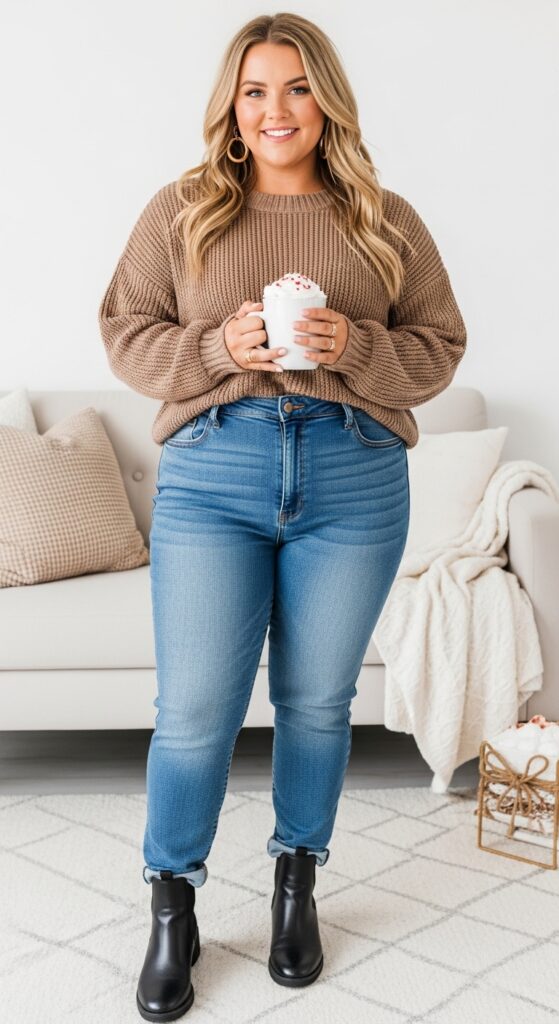Taupe Knit Top and Jeans for Weekend Brunch