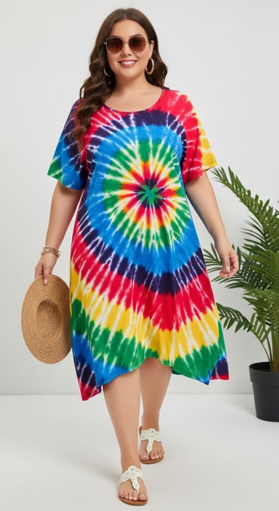 12 Chic Plus-Size Summer Outfits Every Curvy Woman Needs This Year 6 Tie-Dye Dress Bold and Fun
